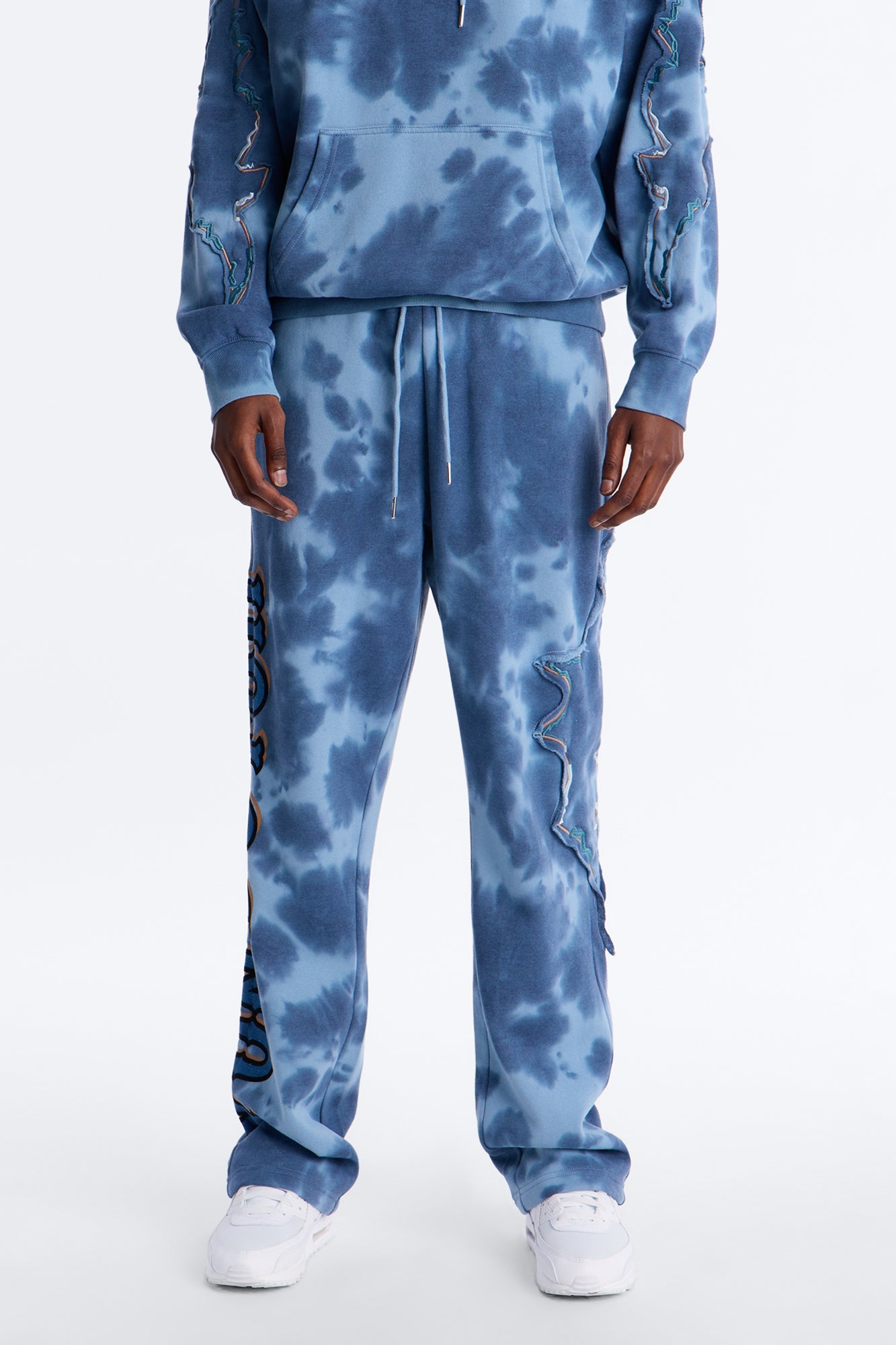Baggy Von Dutch Outlaw Bleach Dyed Raw Edge Sweatpants - Blue Fashion Nova