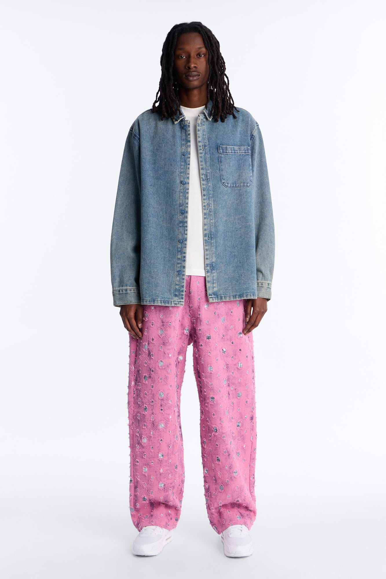 Baggy Frayed Illusions Jean - Pink Fashion Nova