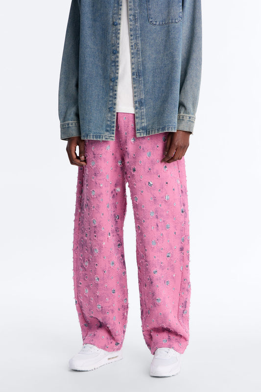 Baggy Frayed Illusions Jean - Pink Fashion Nova
