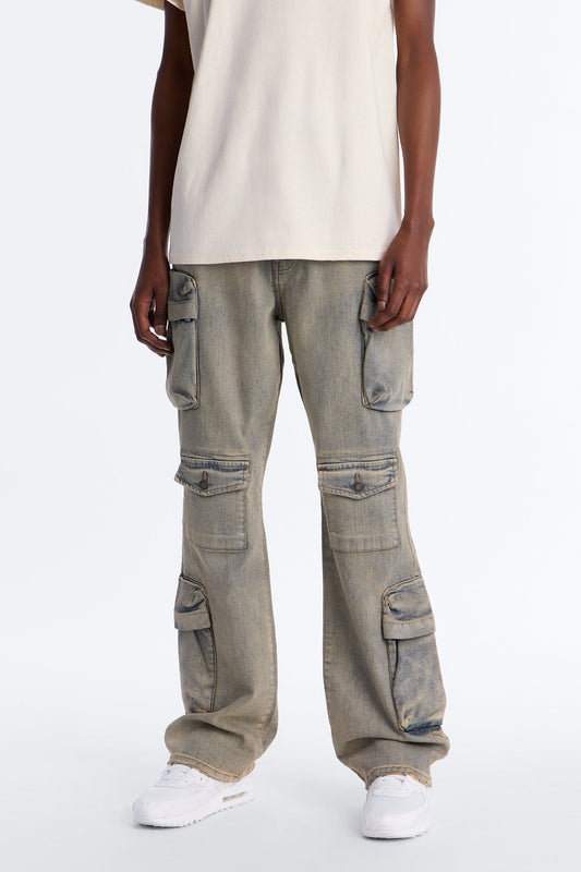 Stacked Slim Flare Cargo All The Way Jean - Vintage Wash Fashion Nova