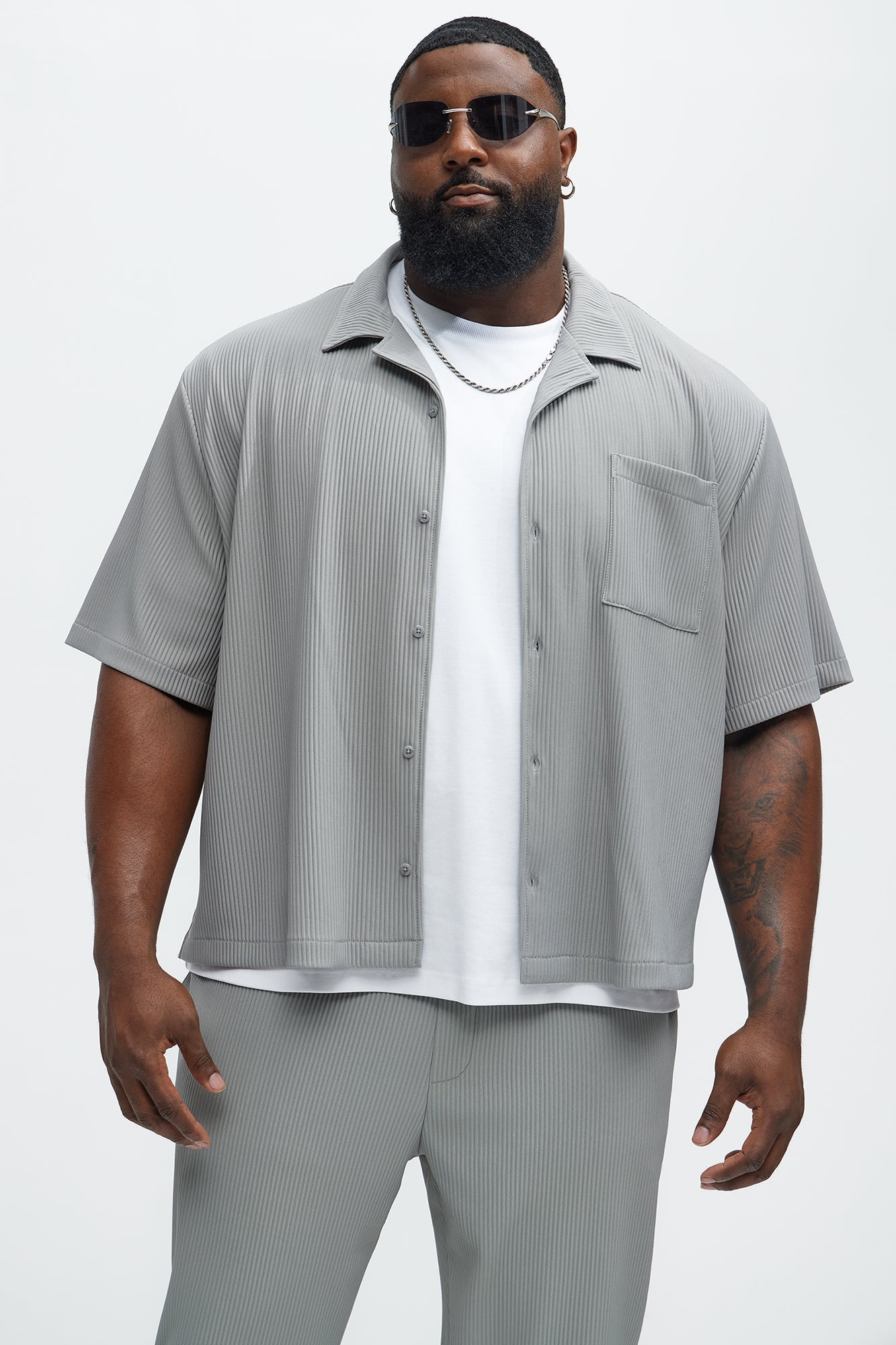Show Up Short Sleeve Cuban Shirt - Grey Fashion Nova