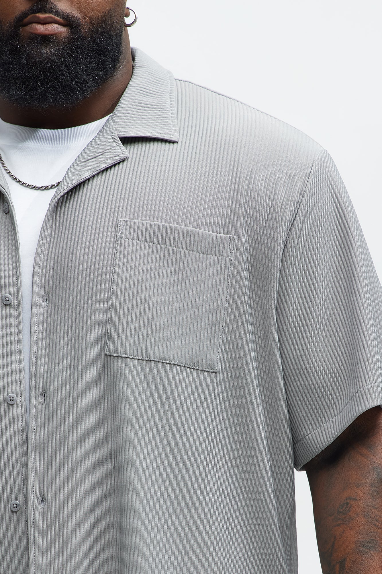 Show Up Short Sleeve Cuban Shirt - Grey Fashion Nova