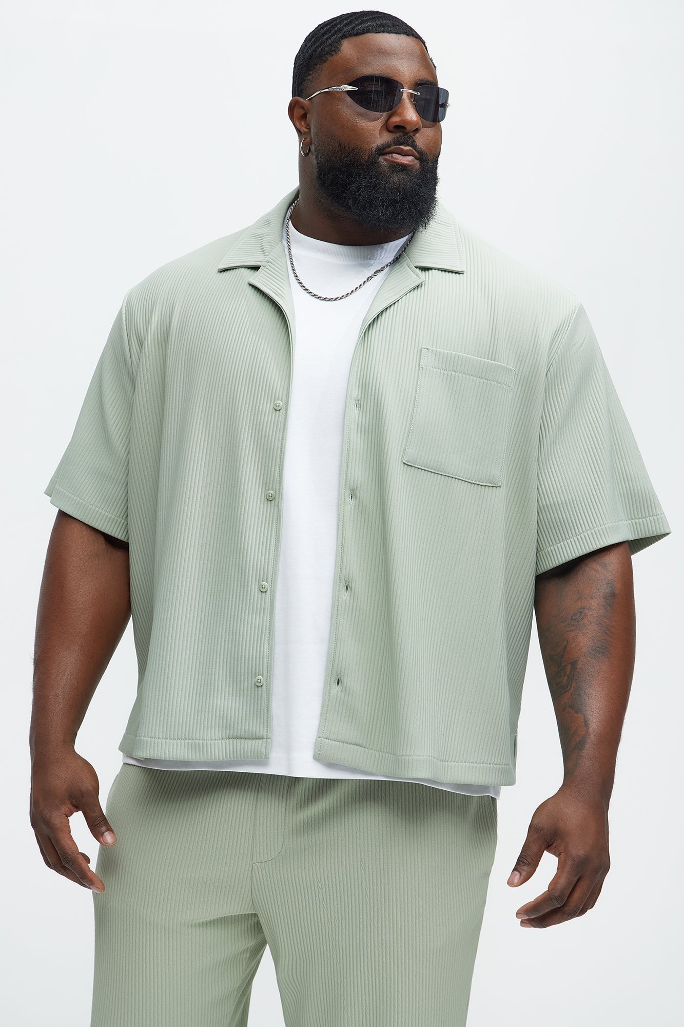 Show Up Short Sleeve Cuban Shirt - Sage Fashion Nova