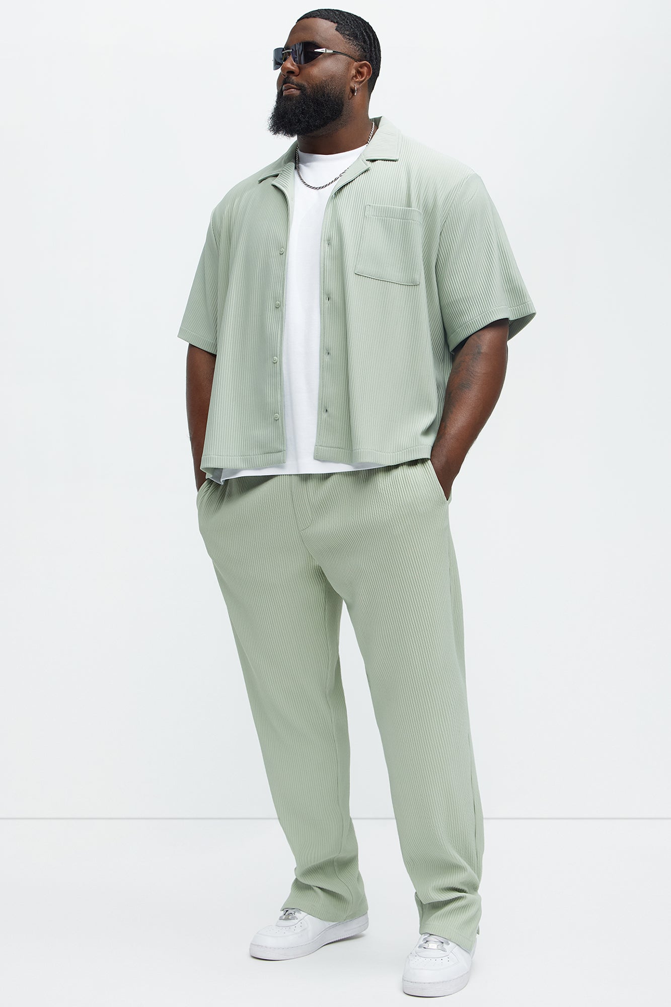 Show Up Slim Slit Pants - Sage Fashion Nova