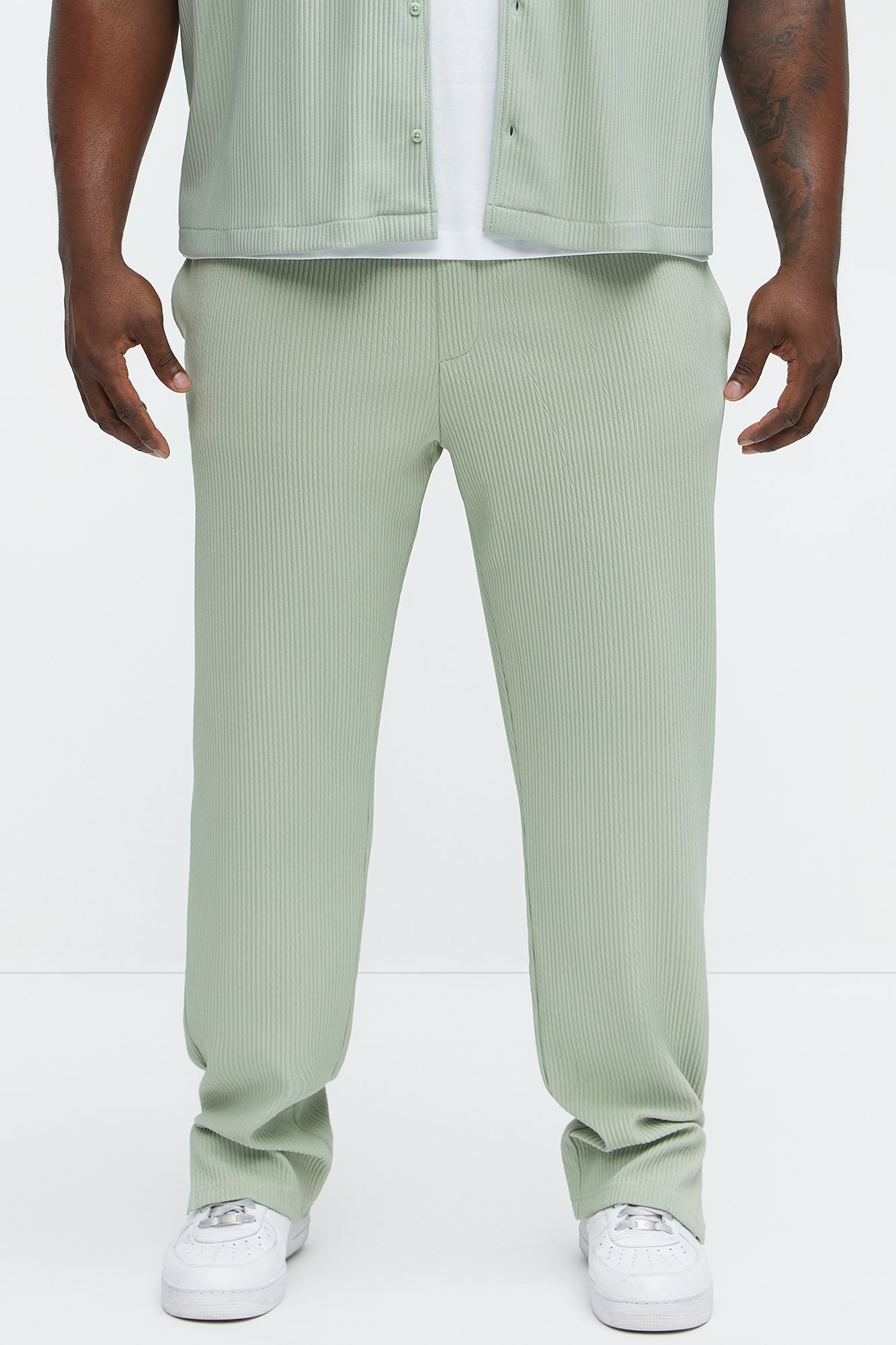 Show Up Slim Slit Pants - Sage Fashion Nova