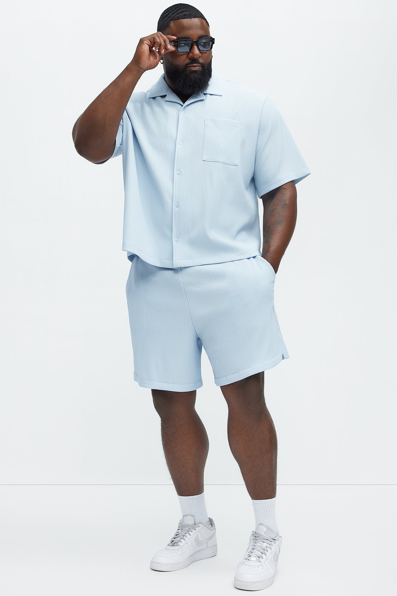 Show Up Short Sleeve Cuban Shirt - Light Blue Fashion Nova