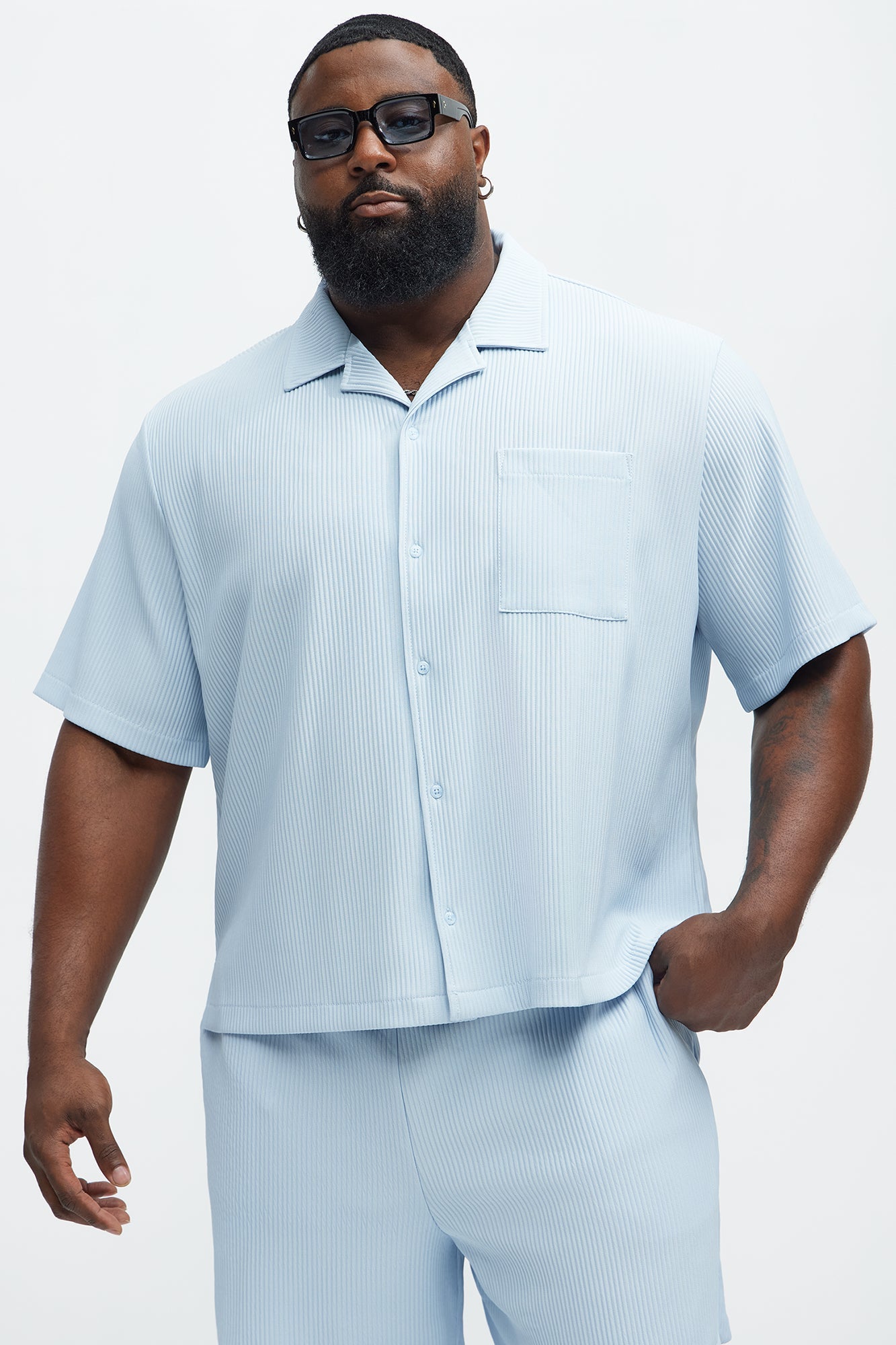 Show Up Short Sleeve Cuban Shirt - Light Blue Fashion Nova