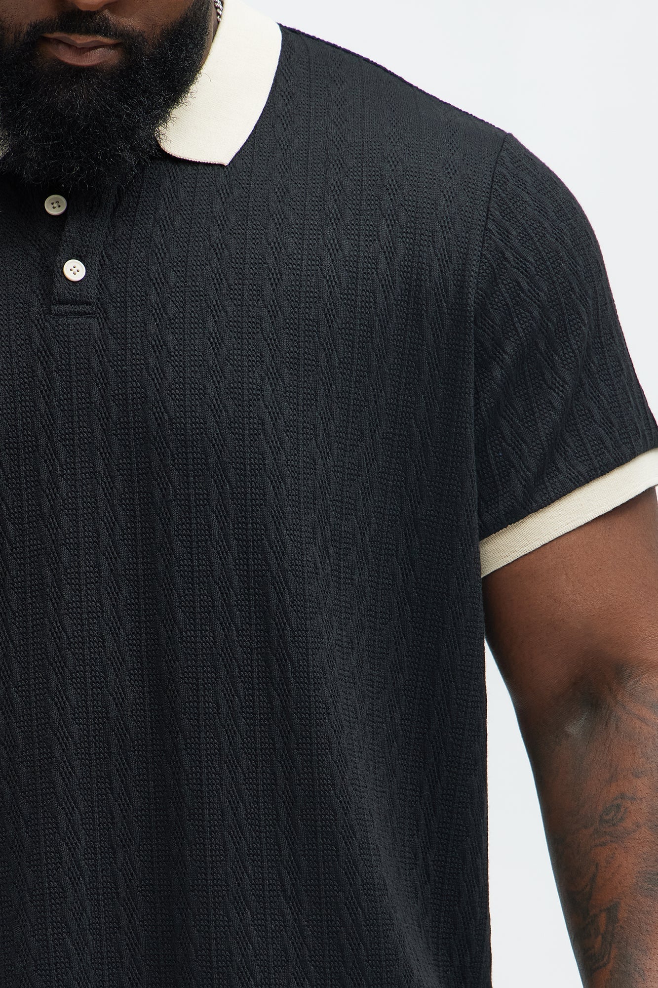 Langdon Sweater Knit Polo - Black/combo Fashion Nova