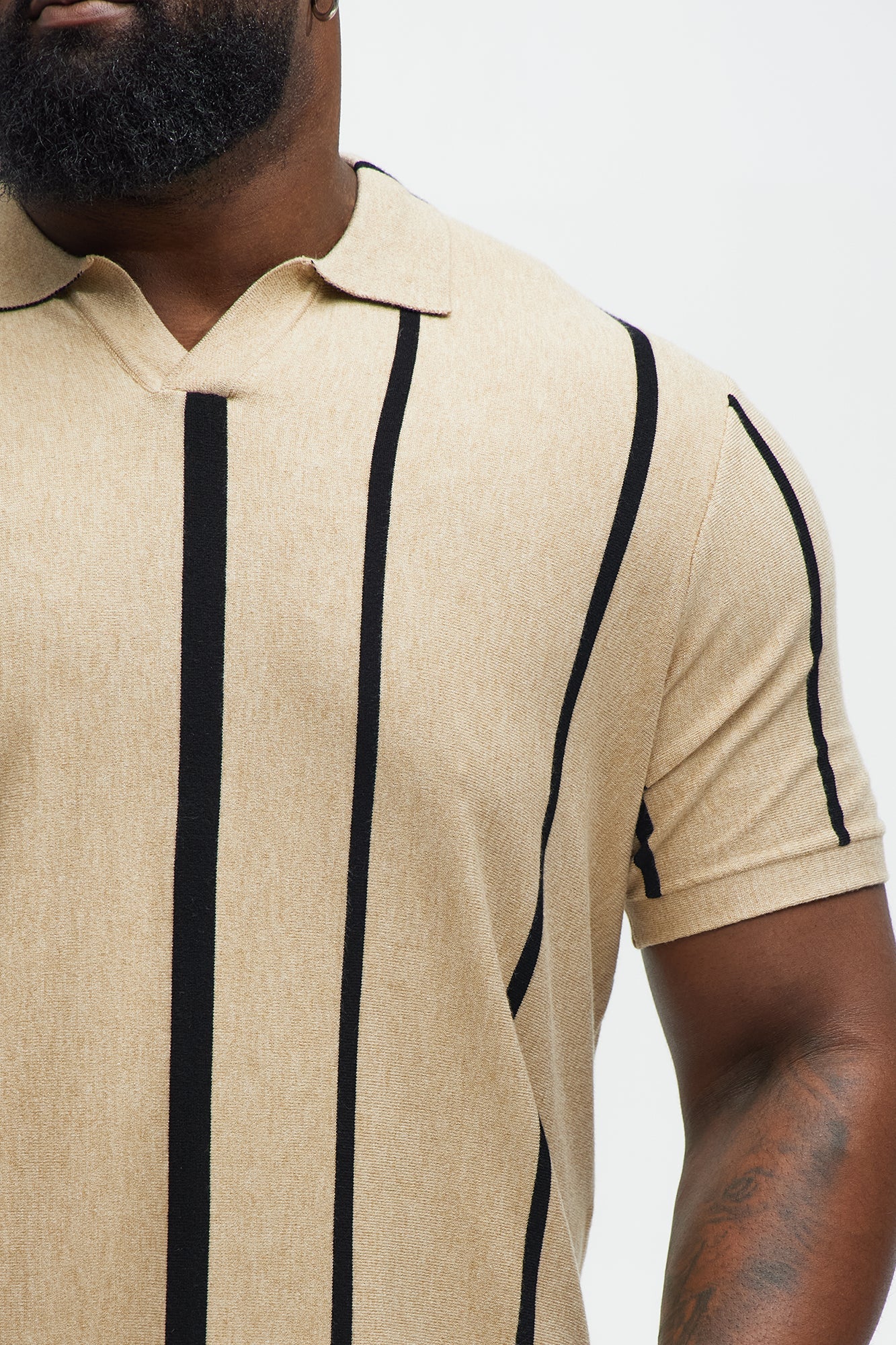 Orson Striped Knit Johnny Collar Sweater Polo - Tan/Multi Fashion Nova