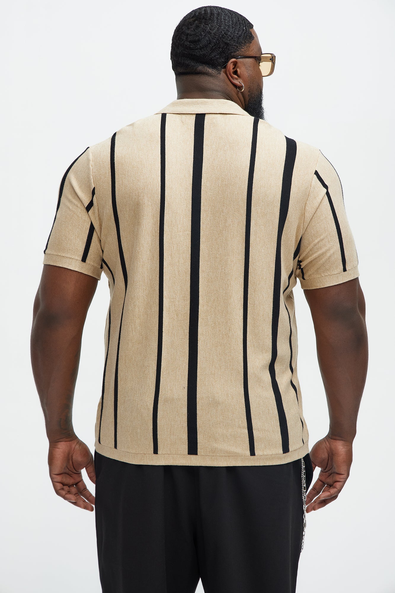 Orson Striped Knit Johnny Collar Sweater Polo - Tan/Multi Fashion Nova
