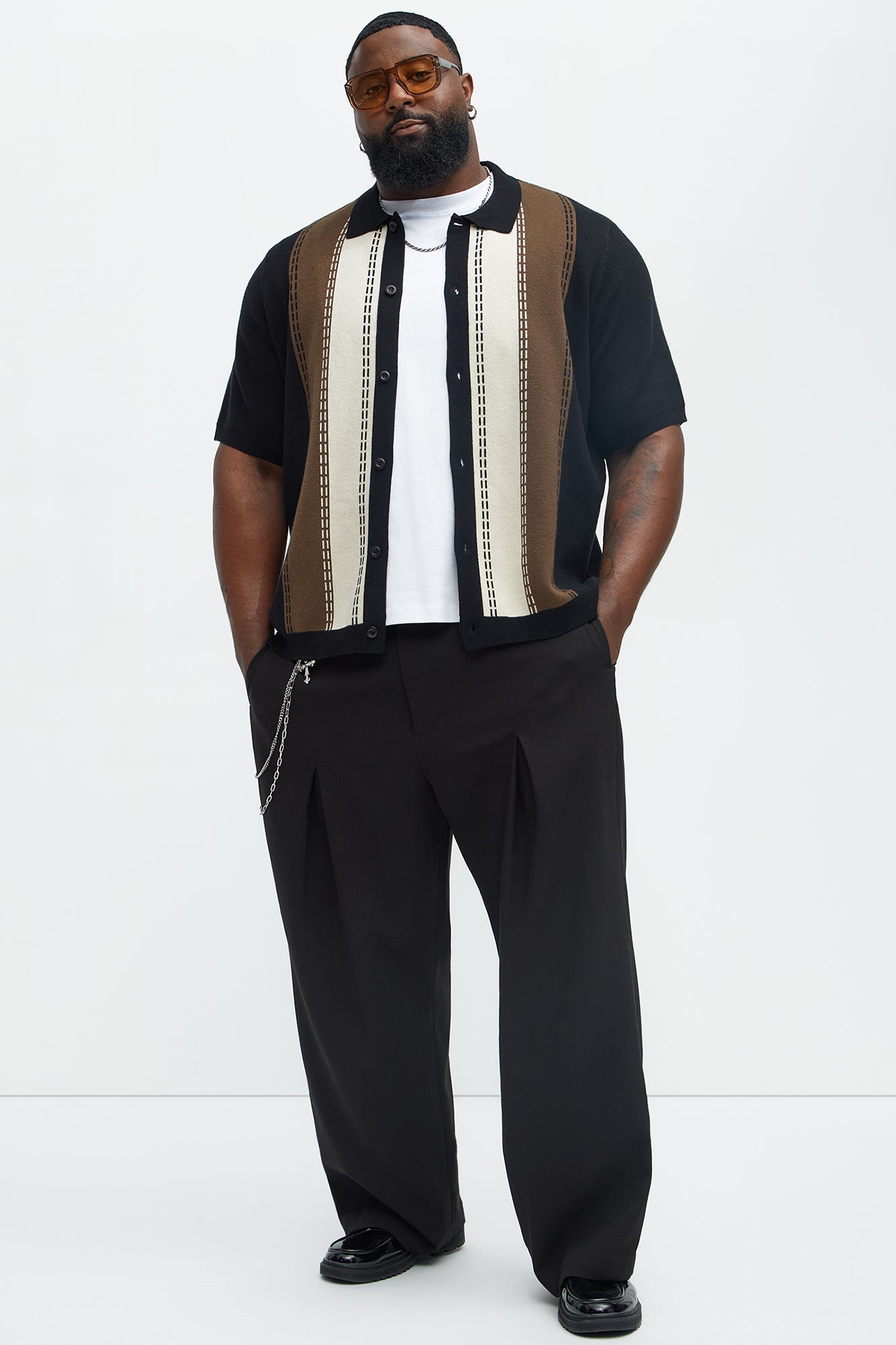 Blane Stripe Short Sleeve Knitted Shirt - Black/combo Fashion Nova