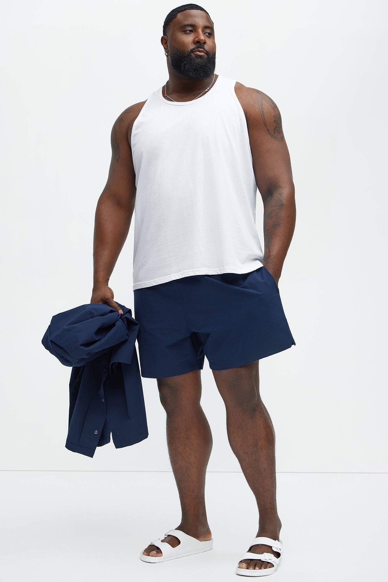 Seersucker Swim Trunk 6″ - Navy Fashion Nova
