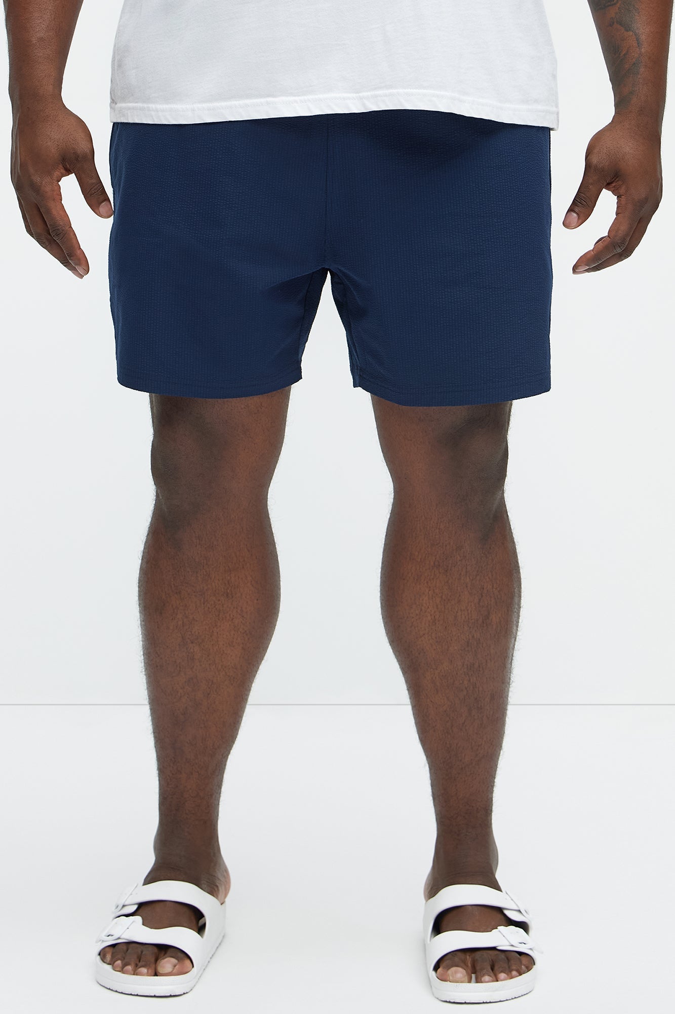 Seersucker Swim Trunk 6″ - Navy Fashion Nova