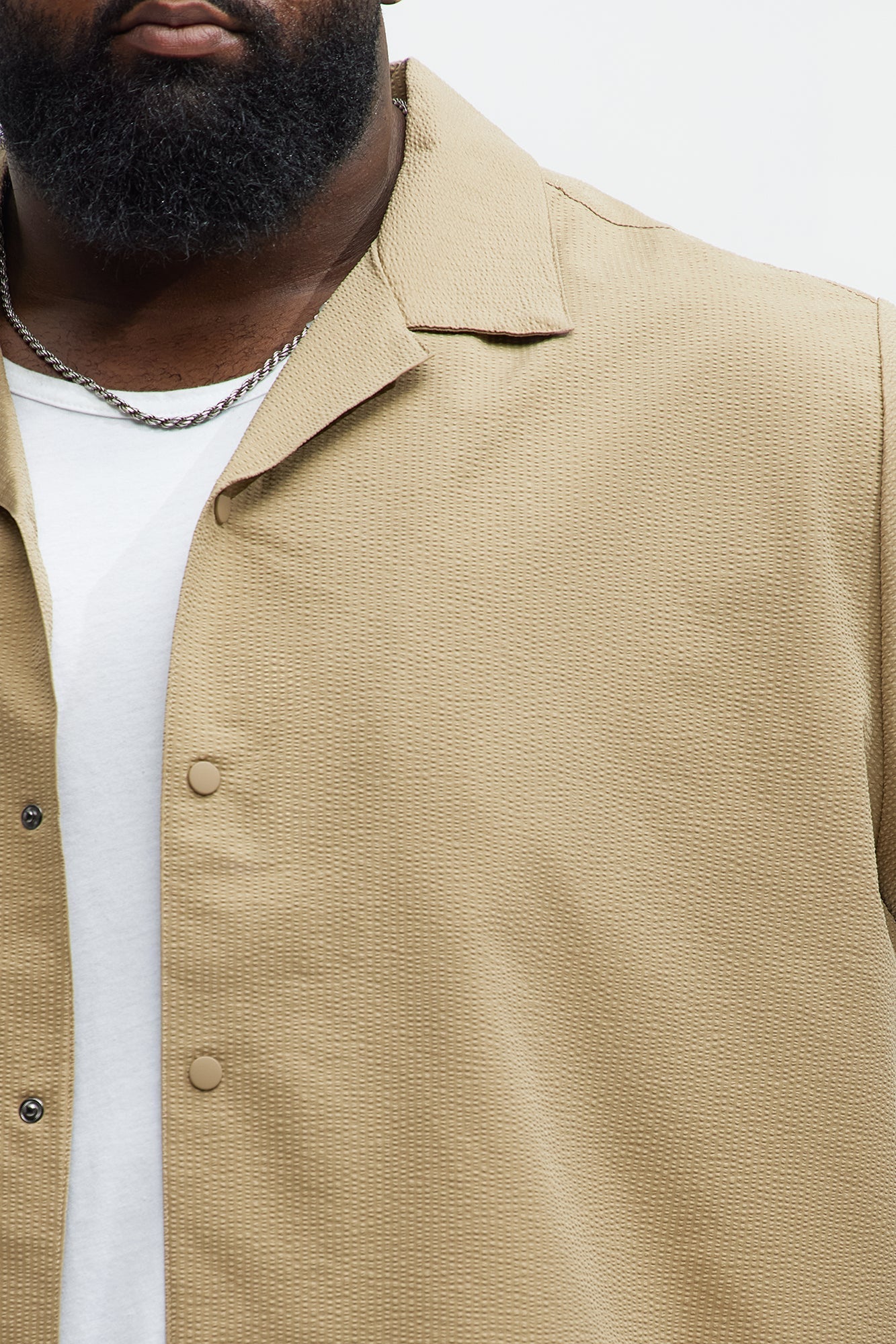 Seersucker Short Sleeve Cuban Collar Shirt - Khaki Fashion Nova