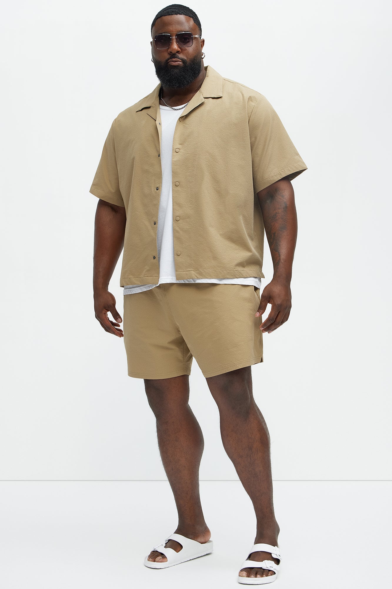 Seersucker Swim Trunk 6″ - Khaki Fashion Nova