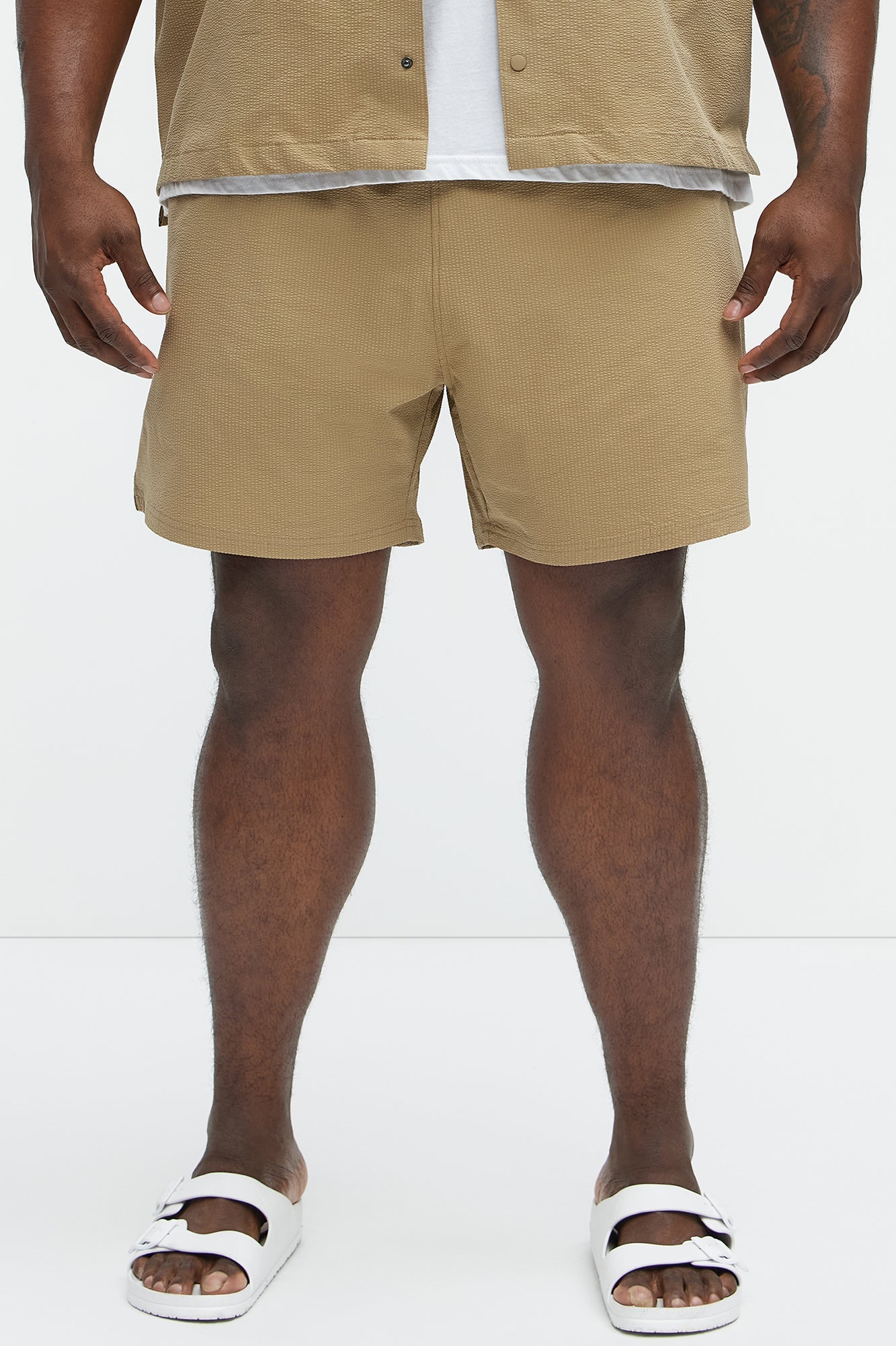 Seersucker Swim Trunk 6″ - Khaki Fashion Nova
