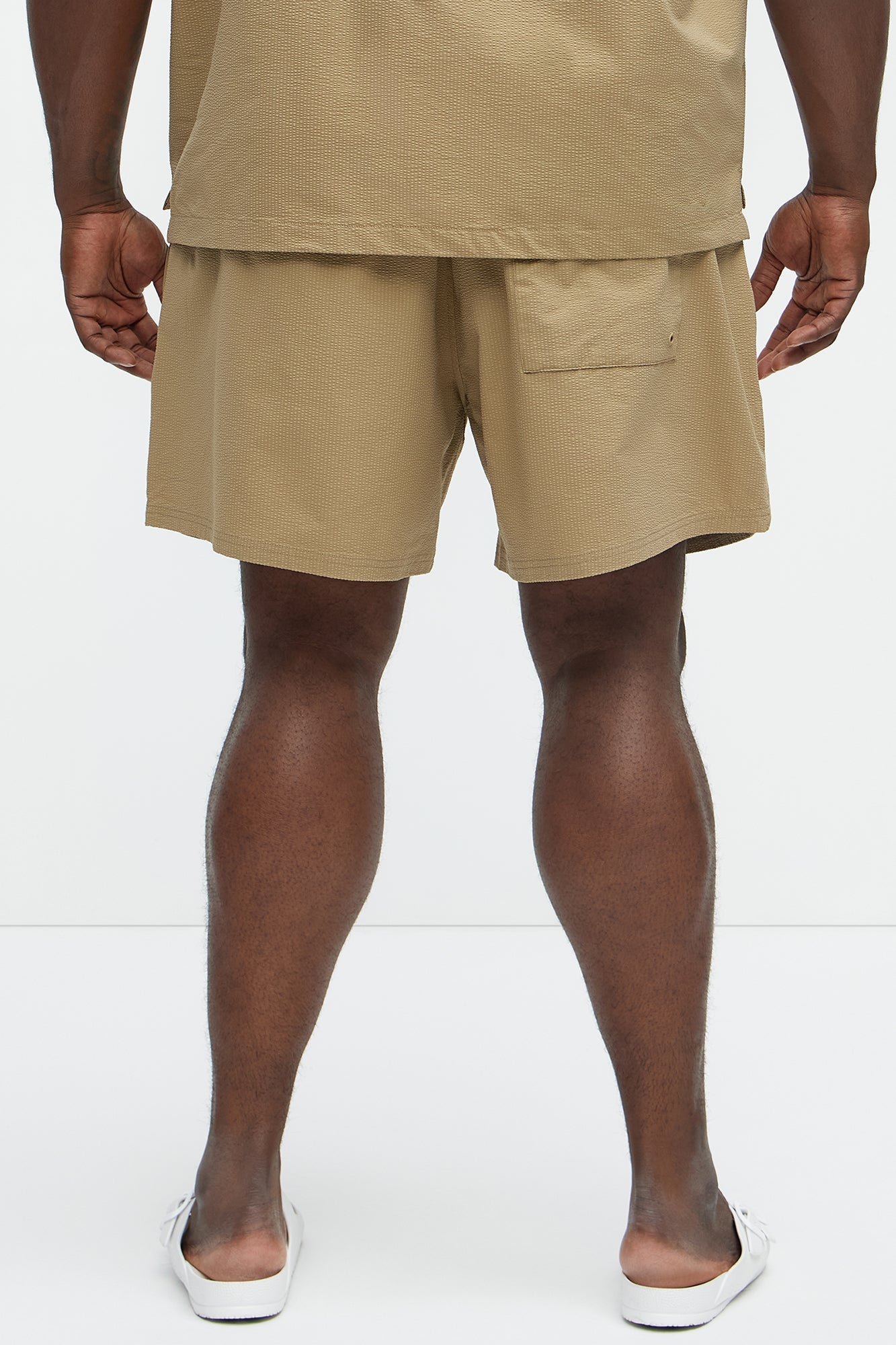 Seersucker Swim Trunk 6″ - Khaki Fashion Nova