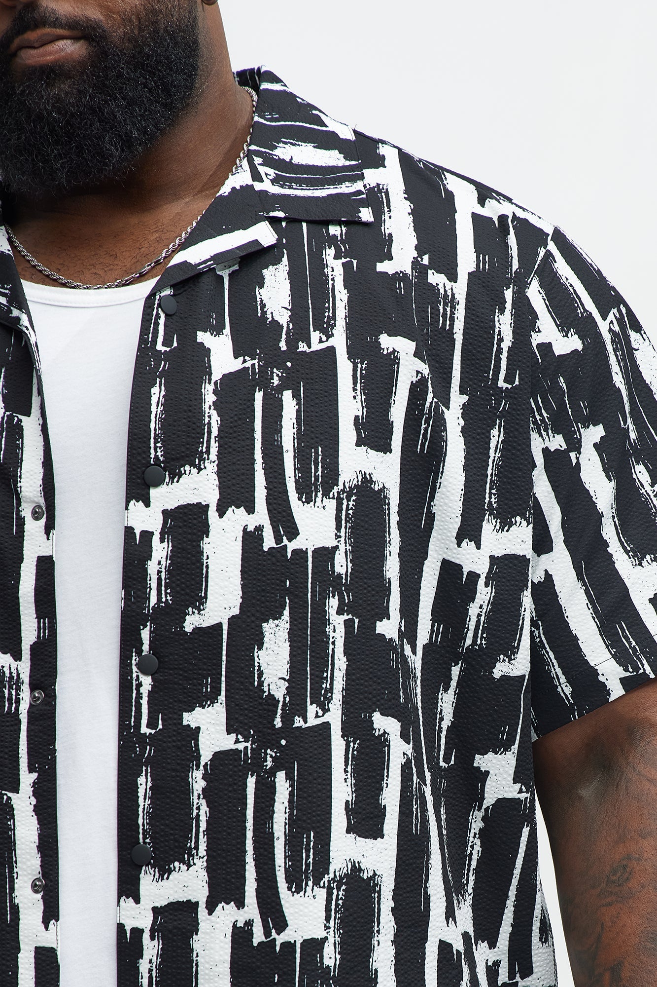 Seersucker Printed Short Sleeve Cuban Collar Shirt - Black/combo Fashion Nova