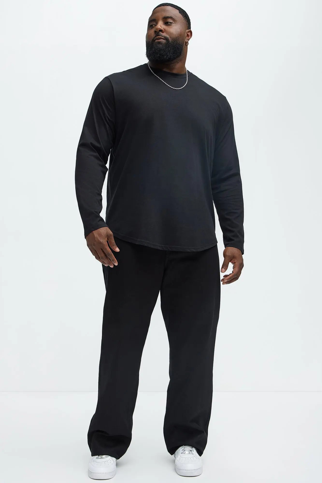 Essential Long Sleeve Scallop Tee - Black Fashion Nova
