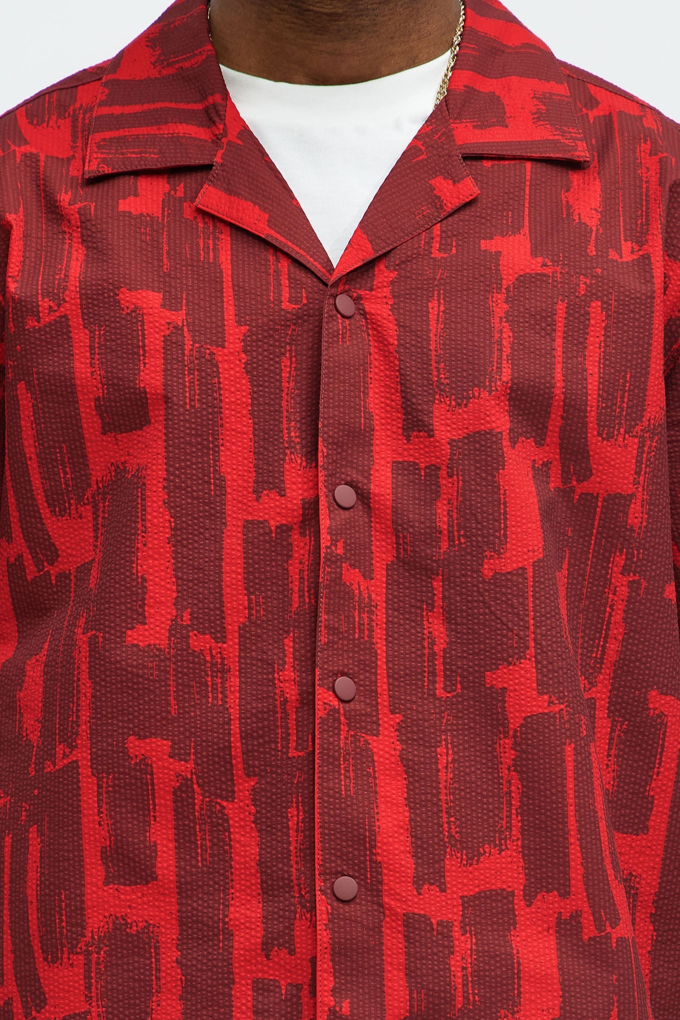 Seersucker Printed Short Sleeve Cuban Collar Shirt - Red/combo Fashion Nova