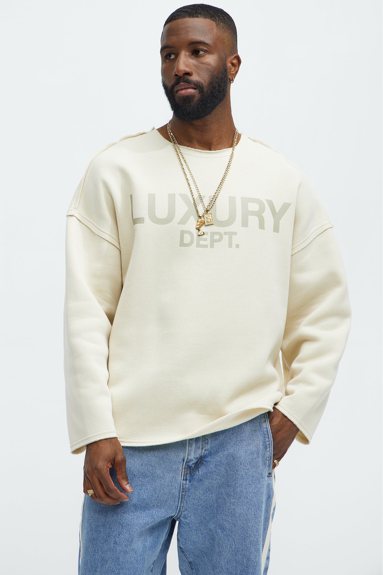 Tyson Luxury Dept Frayed Oversized Sweatshirt - Cream Fashion Nova