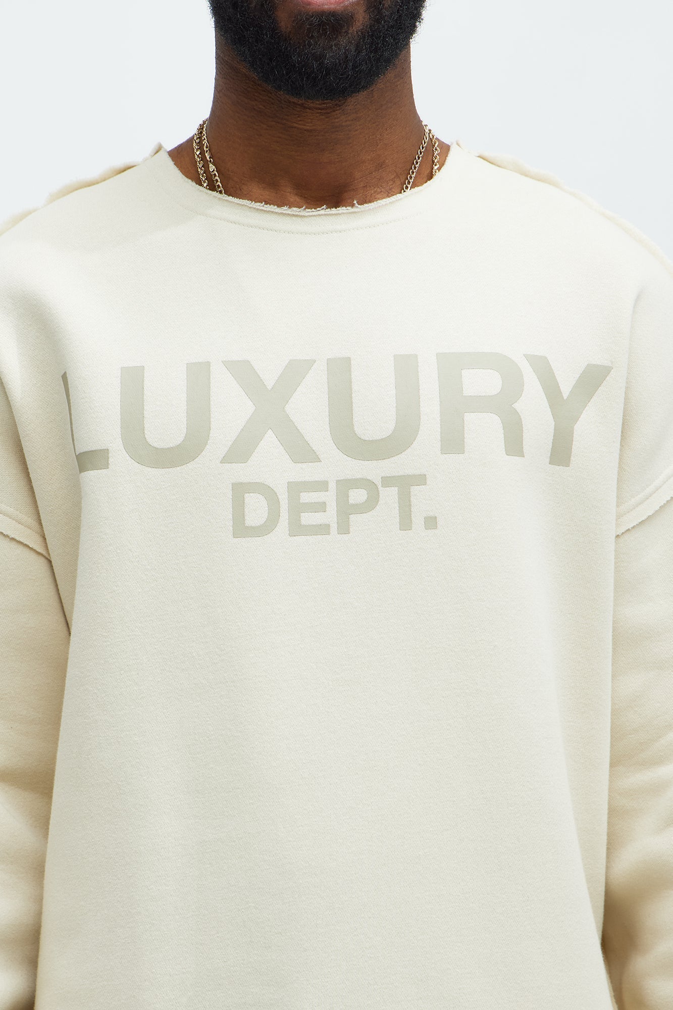 Tyson Luxury Dept Frayed Oversized Sweatshirt - Cream Fashion Nova