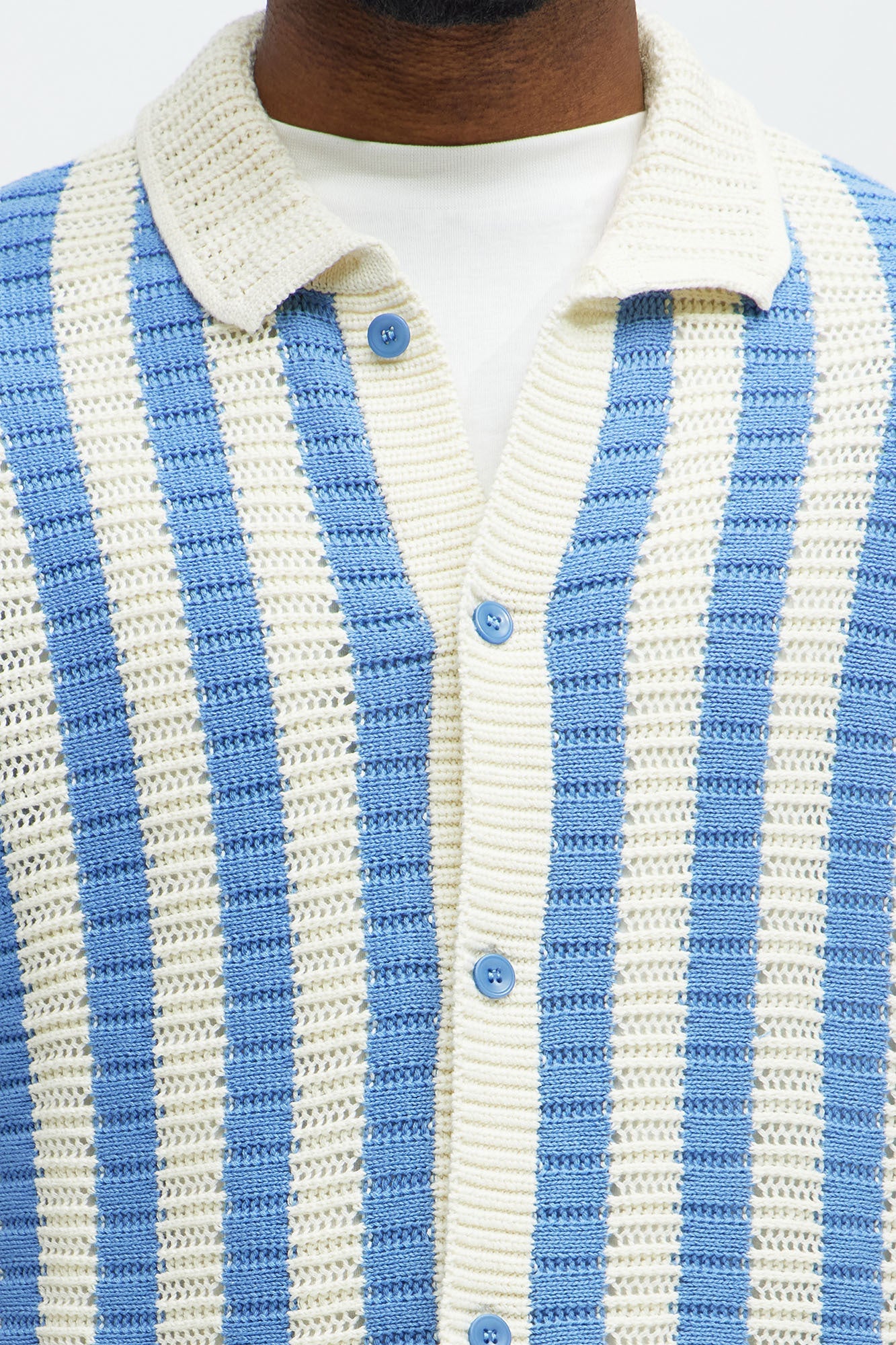 Clark Striped Knit Button Up Shirt - Blue/combo Fashion Nova