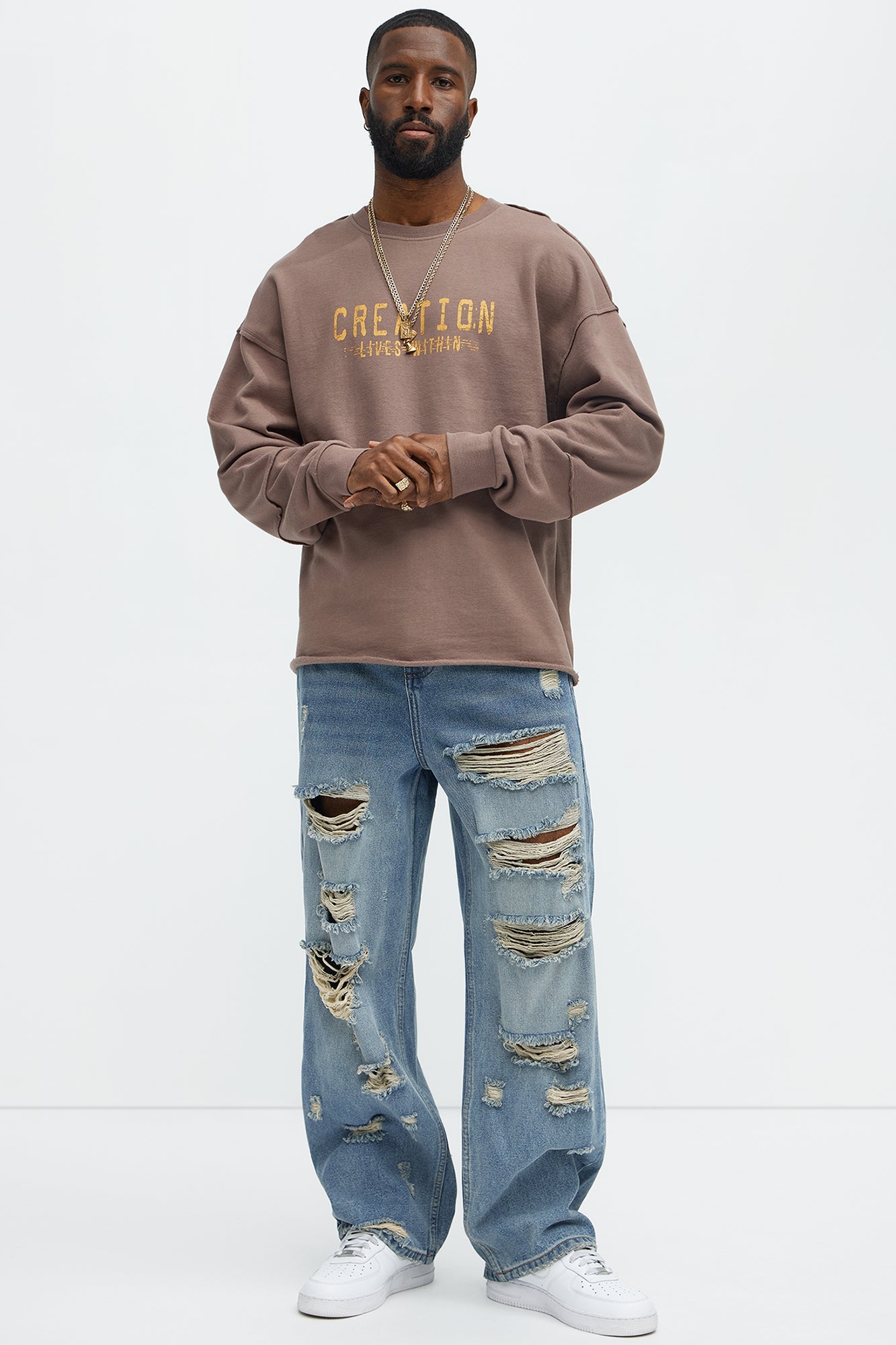 Jefferey Distressed Baggy Jeans - Medium Blue Wash Fashion Nova
