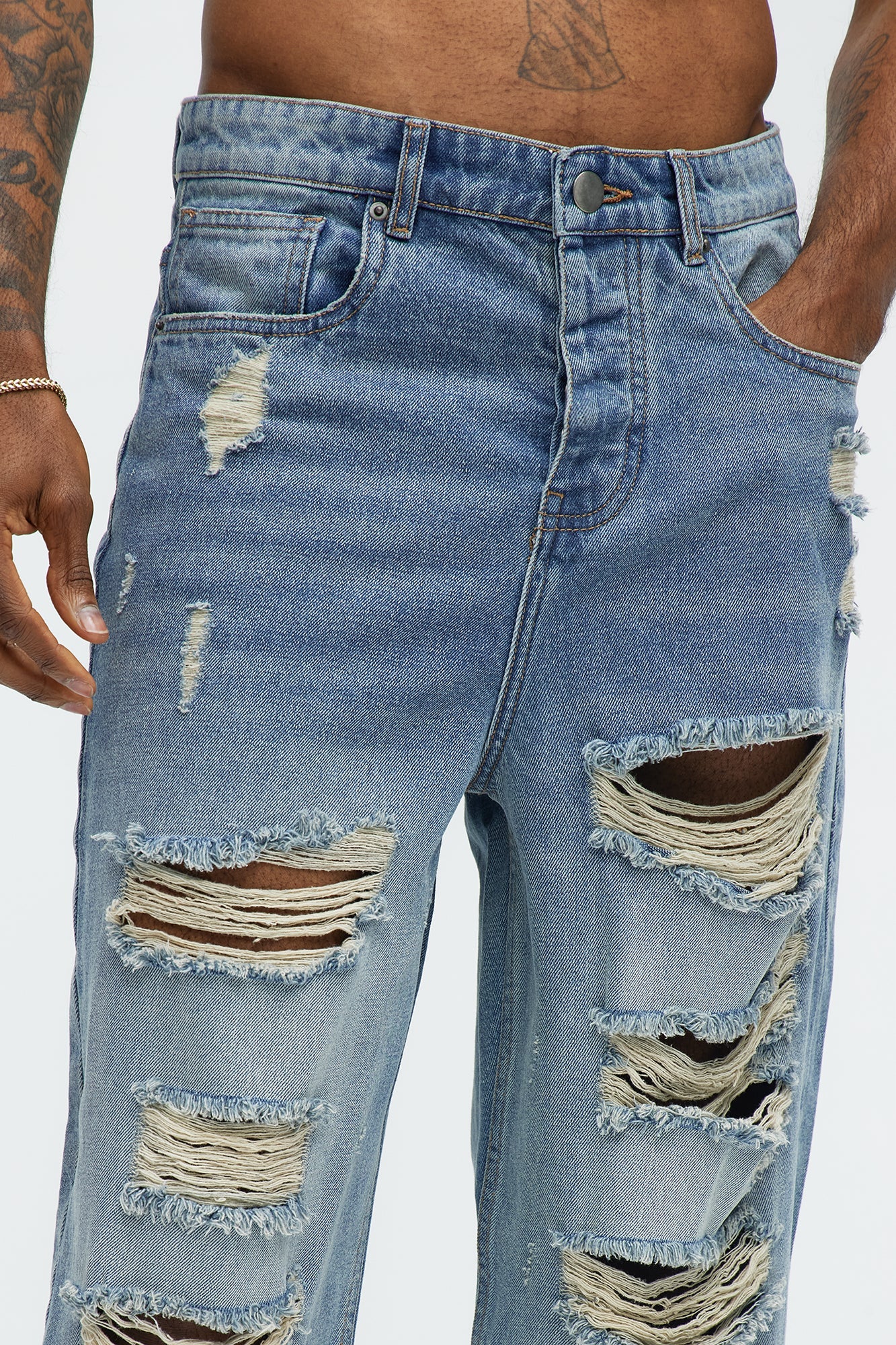 Jefferey Distressed Baggy Jeans - Medium Blue Wash Fashion Nova