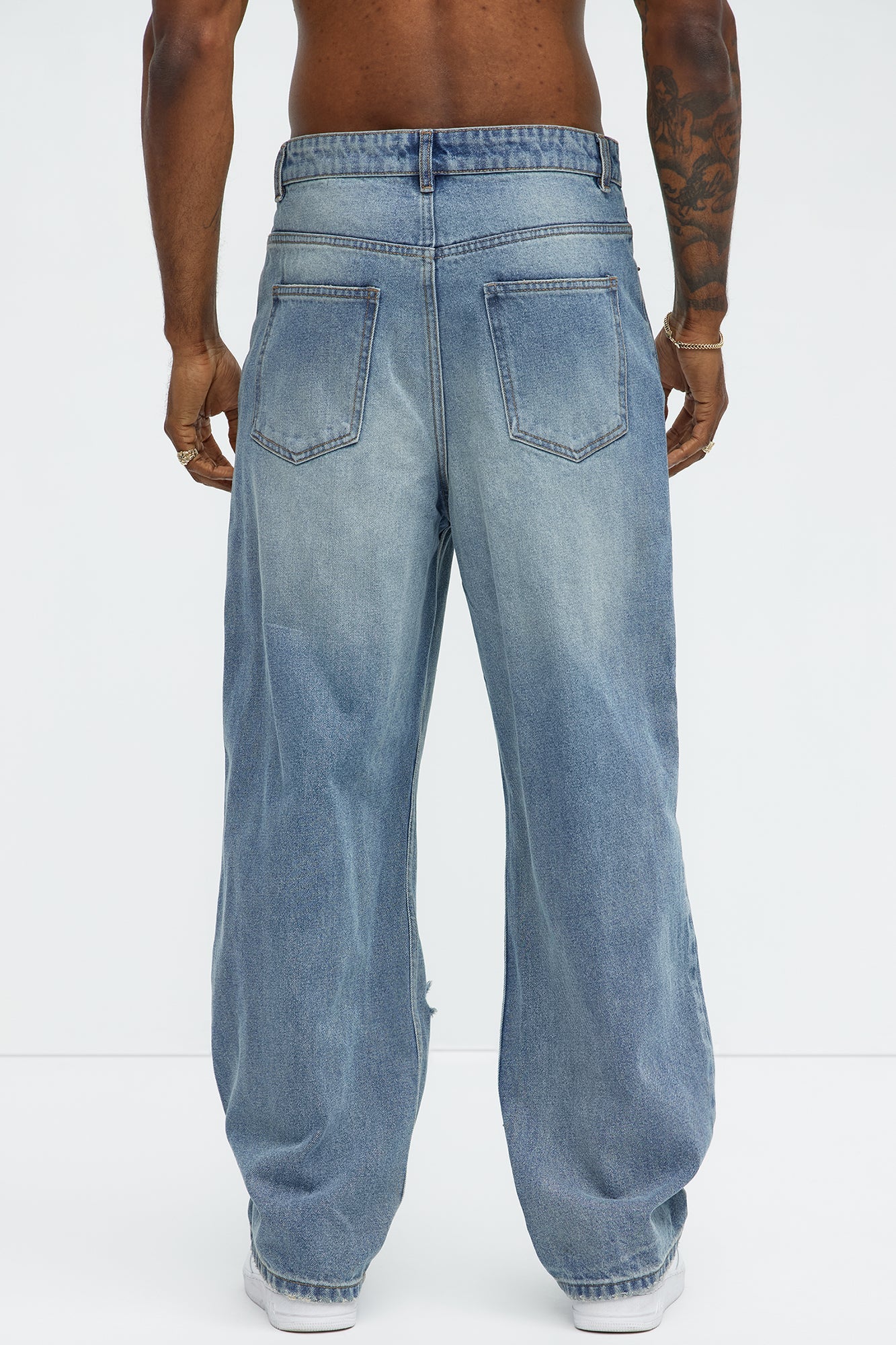 Jefferey Distressed Baggy Jeans - Medium Blue Wash Fashion Nova