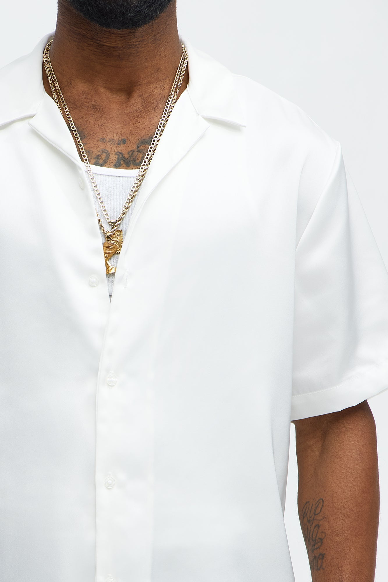 Links Satin Short Sleeve Button Up Shirt - Off White Fashion Nova