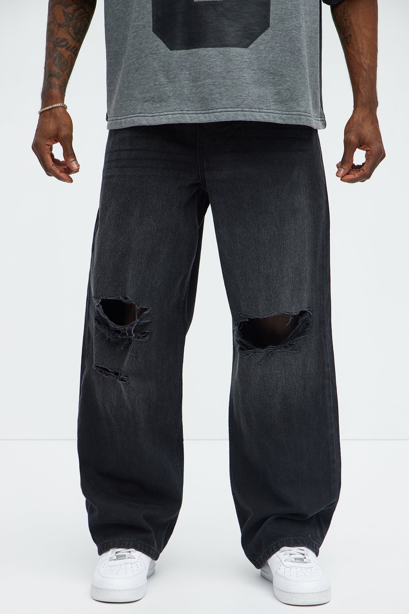 Alvarez Distressed Baggy Jeans - Black Wash Fashion Nova