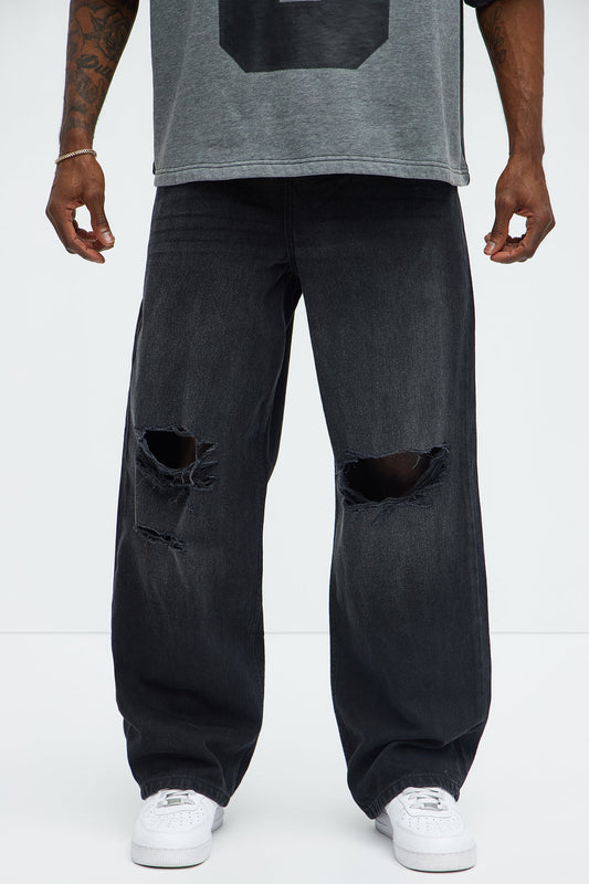 Alvarez Distressed Baggy Jeans - Black Wash Fashion Nova