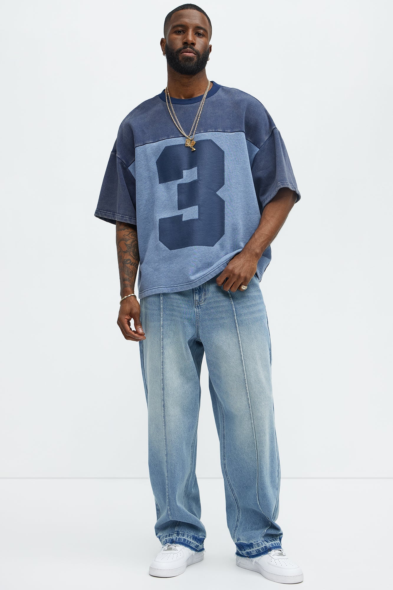 Kyle Color Block Oversized Tee - Navy/combo Fashion Nova