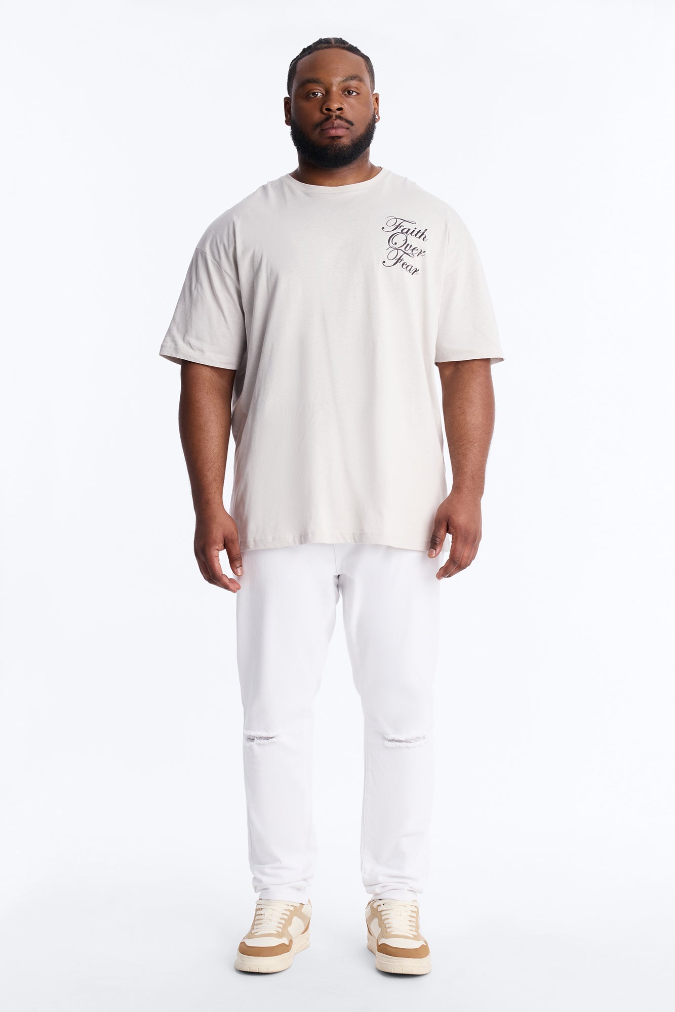 Eternal Faith Over Fear Short Sleeve Tee - Grey Fashion Nova