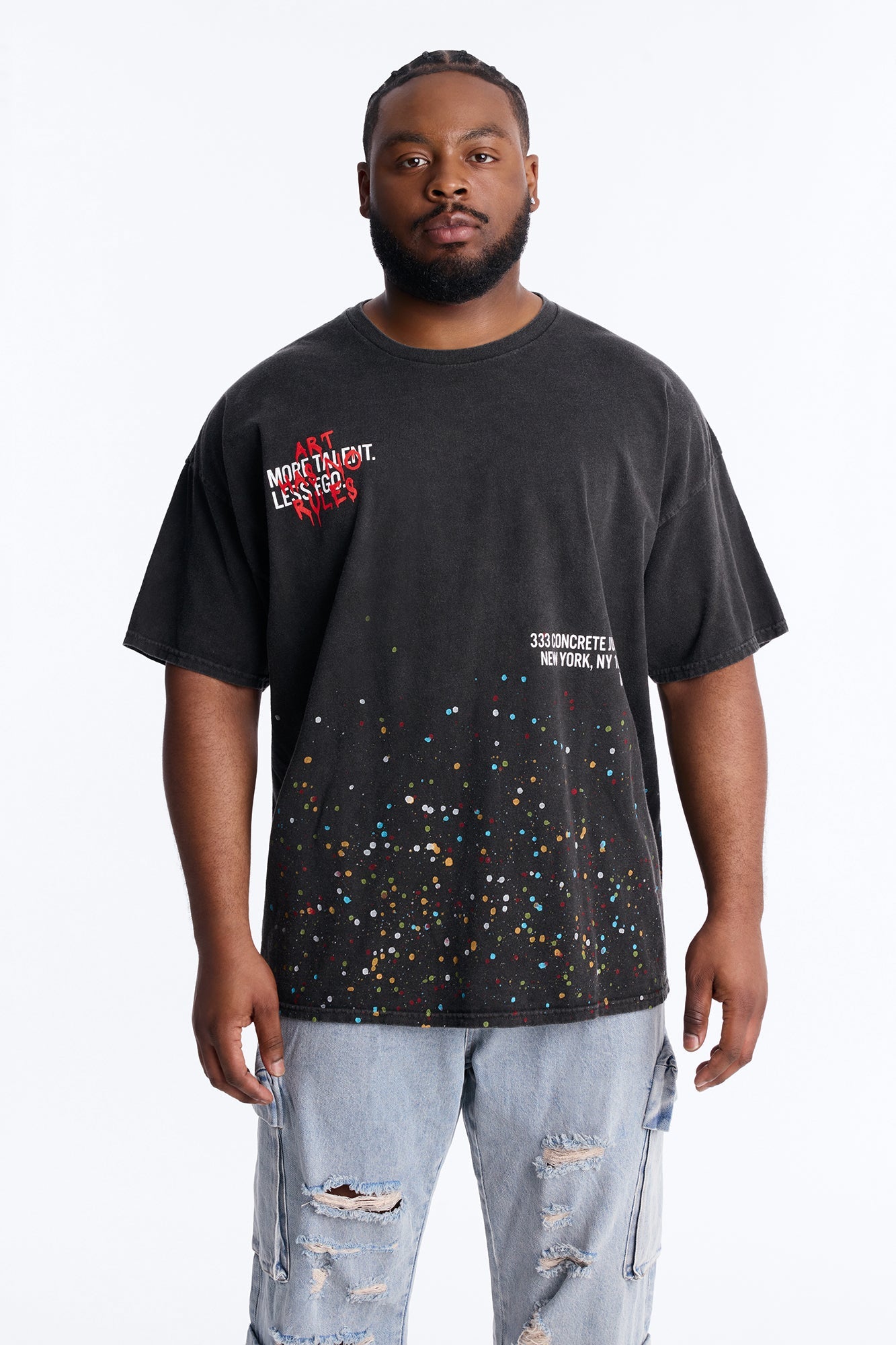 Art Has No Rules Paint Splatter Oversized Short Sleeve Tee - Black Wash Fashion Nova