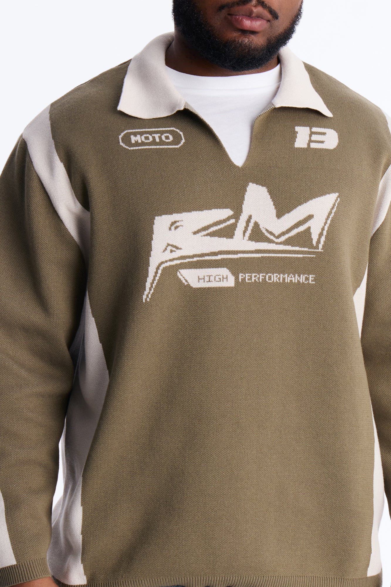 RM Moto Johnny Collar Sweater - Olive/combo Fashion Nova