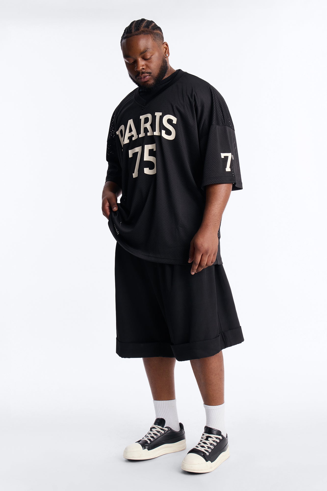 Jersey Fit Paris 75 V-Neck Shirt - Black Fashion Nova