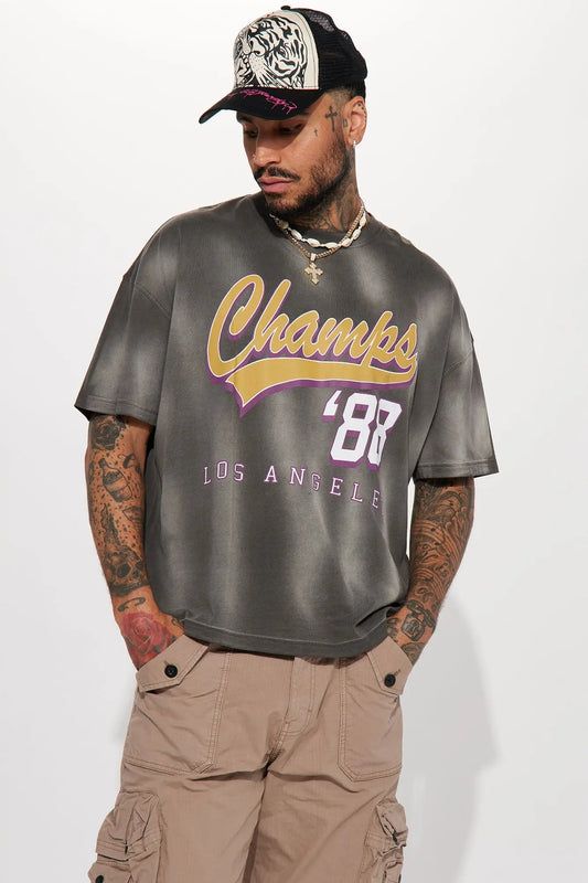Eighty Eight Champs Oversized Short Sleeve Tee - Grey Fashion Nova