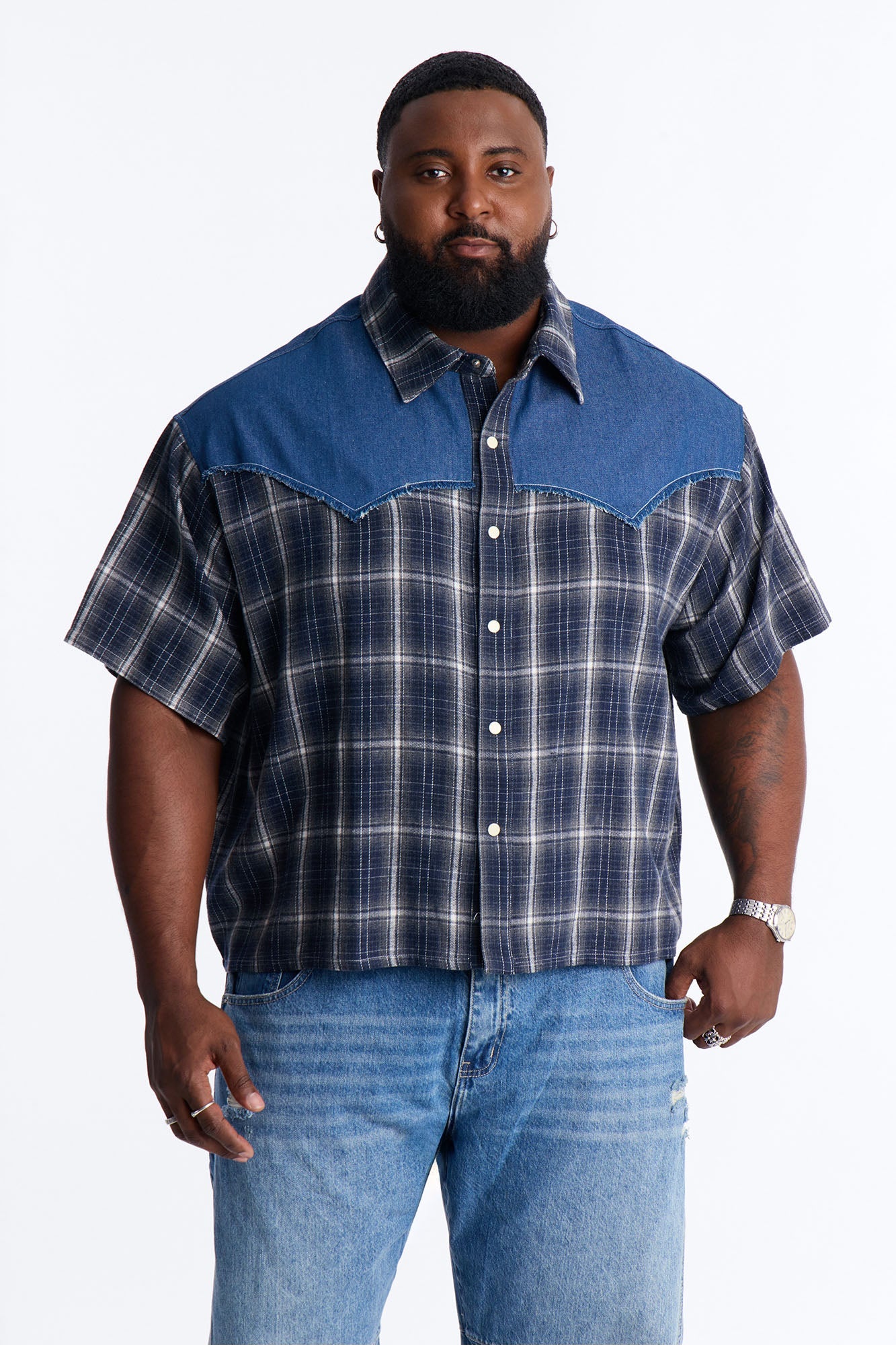 Sundown Mixed Media Button Up Shirt - Black Fashion Nova