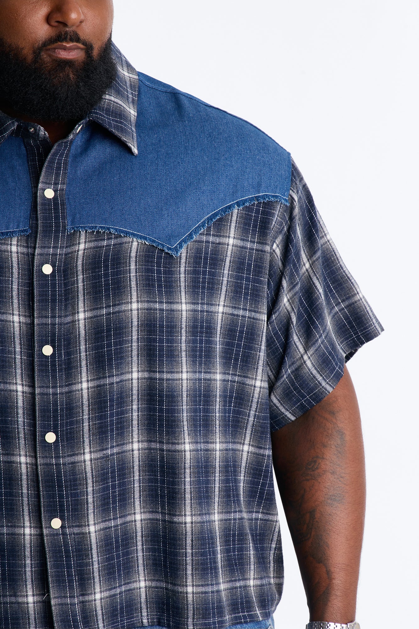 Sundown Mixed Media Button Up Shirt - Black Fashion Nova