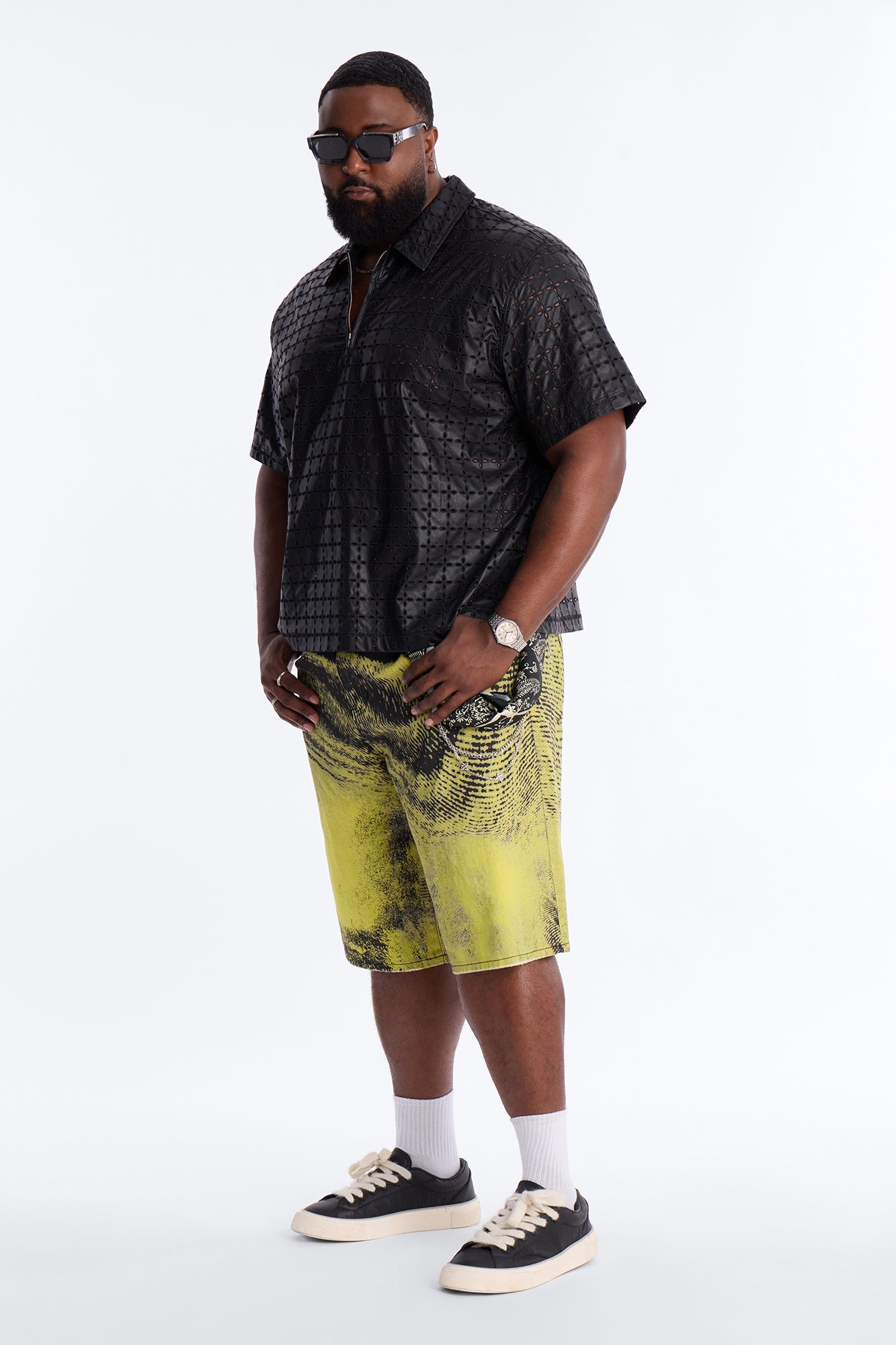Baggy All The Wavez Printed Denim Short - Neon Yellow Fashion Nova