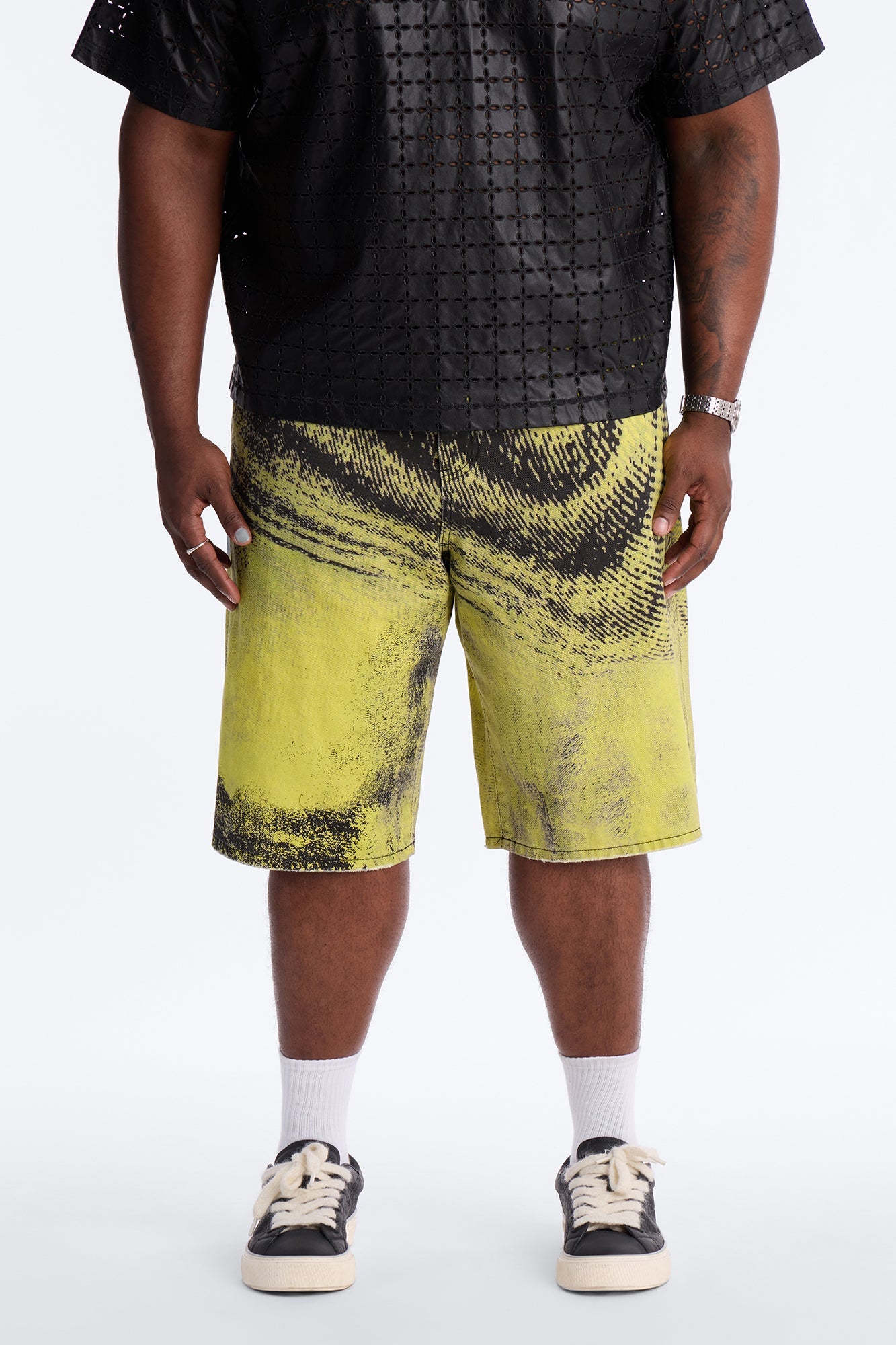 Baggy All The Wavez Printed Denim Short - Neon Yellow Fashion Nova