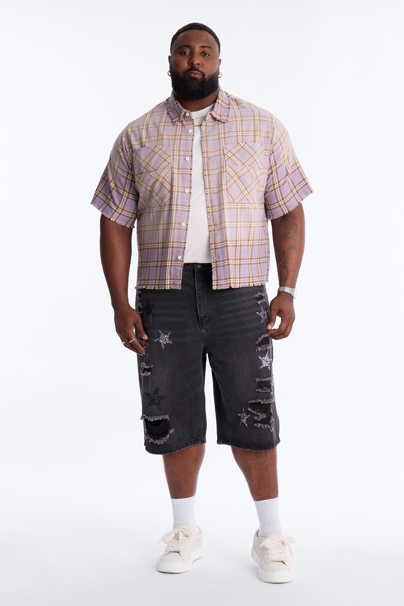 Cropped Gotta Move Flannel Button Up Shirt - Purple Fashion Nova