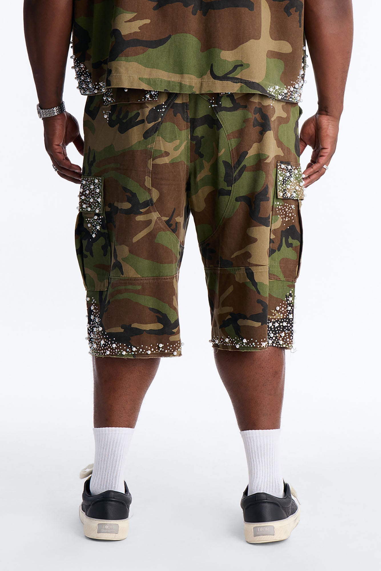 Baggy Pearl World Embellished Short - Camouflage Fashion Nova