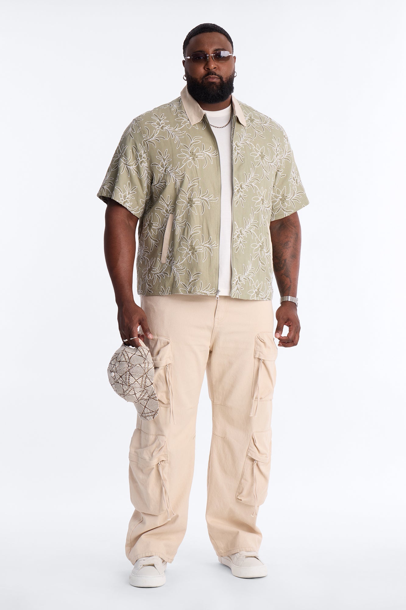 Relaxed Island Riot Embroidered Zip Shirt - Olive Fashion Nova