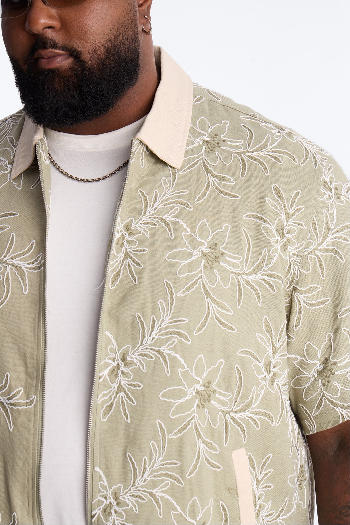 Relaxed Island Riot Embroidered Zip Shirt - Olive Fashion Nova