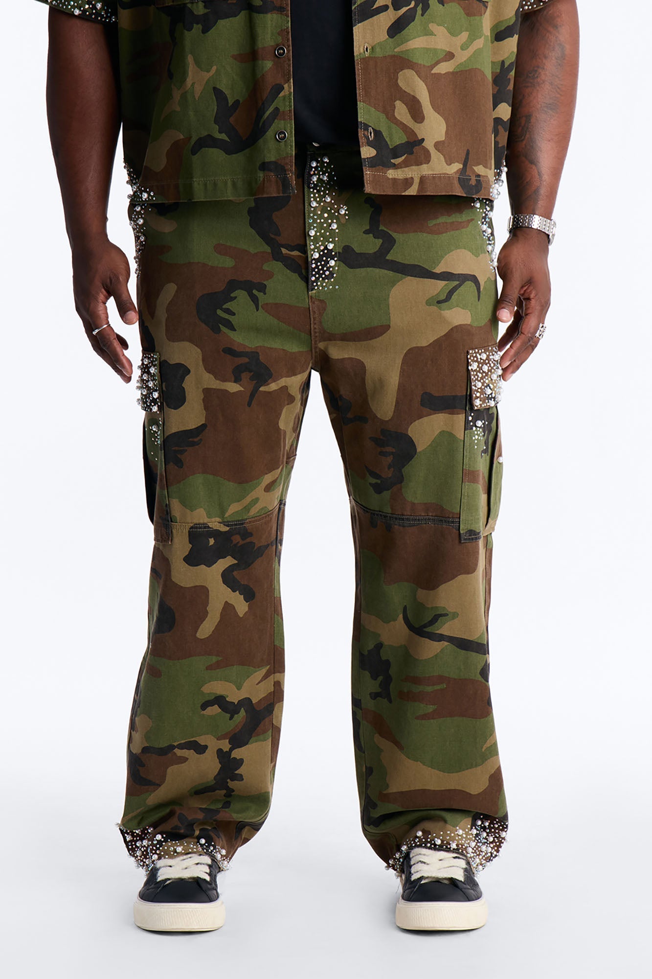 Baggy Pearl World Embellished Pant - Camouflage Fashion Nova