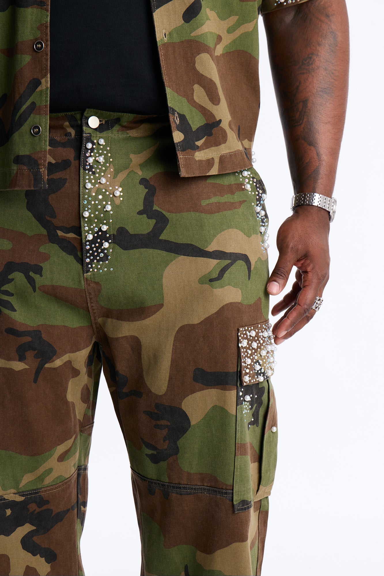 Baggy Pearl World Embellished Pant - Camouflage Fashion Nova