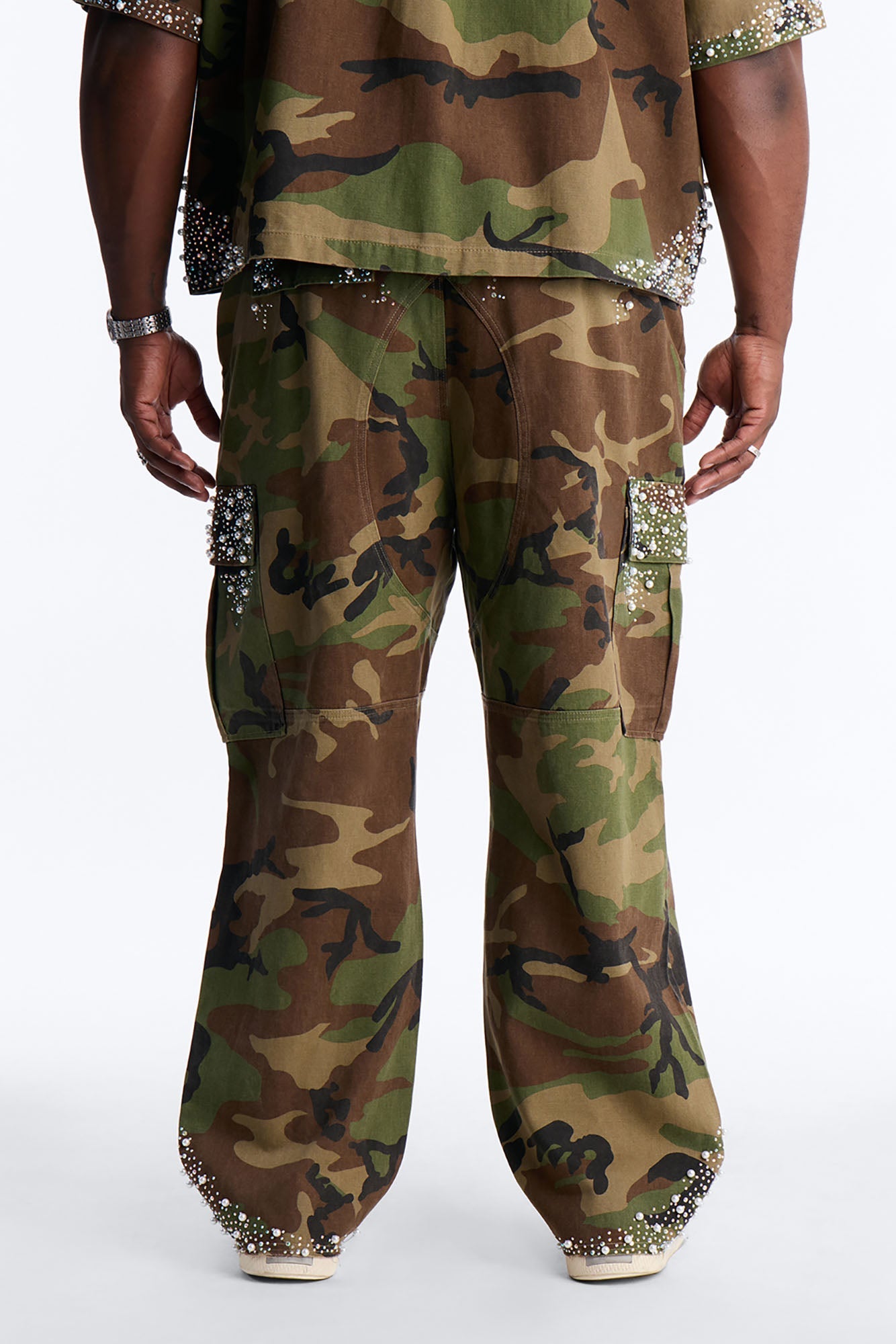 Baggy Pearl World Embellished Pant - Camouflage Fashion Nova